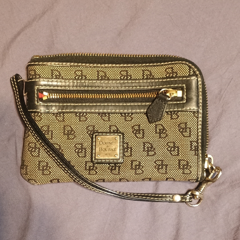 Dooney & Bourke Black and Tan Monogram Wristlet